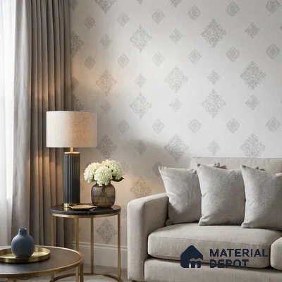659 | White Grey Diamond Damask Patterned Wallpaper - 9.5 Meter x 21 Inch, 55 Sq. Ft.