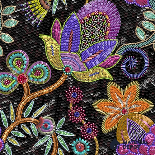 Sequins Floral 40 Inches seamless pattern Look Canvas (Customised Size Wallpaper)