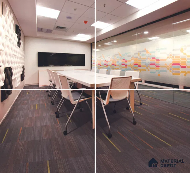 04 - KhakiBrown Highlightstrips - Orange/Yellow 500x500 mm 100% PP/ Eco Back Carpet Tile - 5 mm