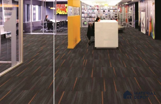 10 - Cloudy Grey Highlightstrips-Orange/Red 500x500 mm 100% PP/ Eco Back Carpet Tile - 5 mm