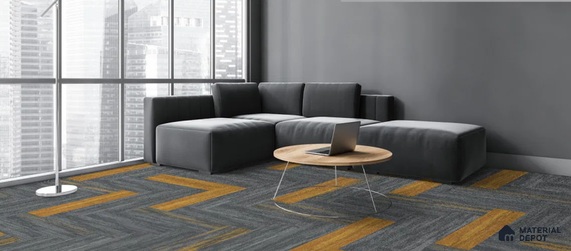 10 Grey/M.Yellow 1000x250 mm 100% Nylon/Eco Back Carpet Tile - 4 mm