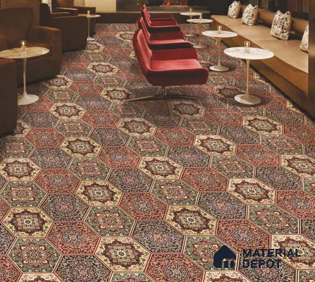 1328-Mandala Red Classic Wilton Series 25 Meter x 3.96 Meter Pattern 1 Carpet Tile - 12 mm