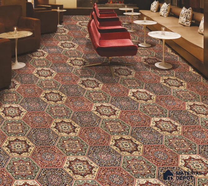 1328-Mandala Red Classic Wilton Series 25 Meter x 3.96 Meter Pattern 1 Carpet Tile - 12 mm
