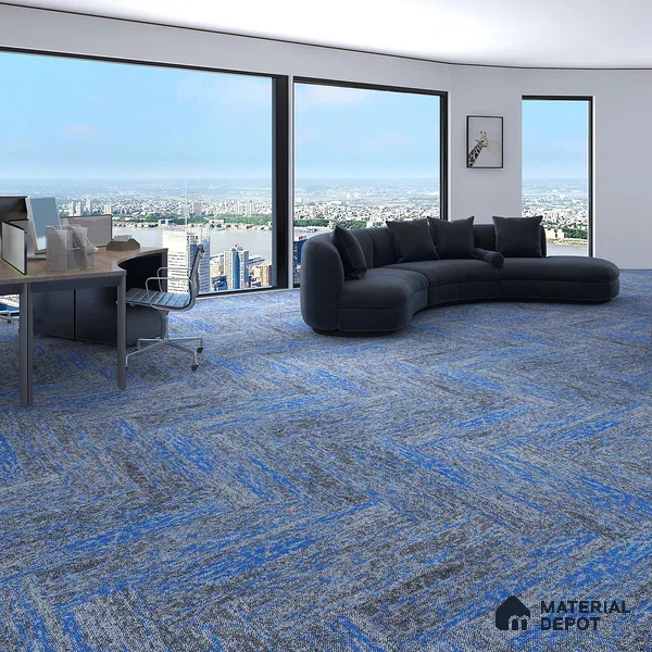 Blue 100 x 25 cm PVC Back Carpet Tile - 6.5 mm | 10 Year Carpet Wear Warranty