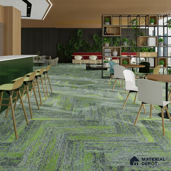 Green 100 x 25 cm PVC Back Carpet Tile - 6.5 mm | 10 Year Carpet Wear Warranty