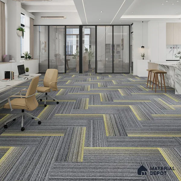 Grey/Yellow Carpet Tile CF 00101 B 33.3 x 100 cm | PVC Glass Enforced Backing 100% Solution Dyed PP - 5 mm | 10 Year Carpet Wear Warranty