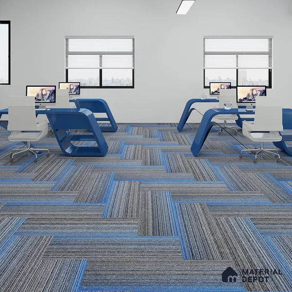 Grey/Blue Carpet Tile CF 00101 D 33.3 x 100 cm | PVC Glass Enforced Backing 100% Solution Dyed PP - 5 mm | 10 Year Carpet Wear Warranty