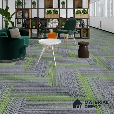 Grey/Green Carpet Tile CF 00101 E  33.3 x 100 cm | PVC Glass Enforced Backing 100% Solution Dyed PP - 5 mm | 10 Year Carpet Wear Warranty