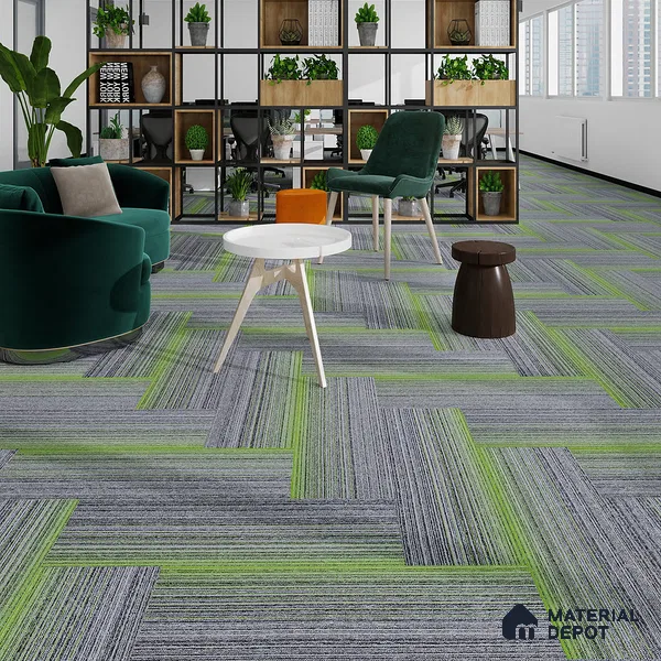 Grey/Green Carpet Tile CF 00101 E  33.3 x 100 cm | PVC Glass Enforced Backing 100% Solution Dyed PP - 5 mm | 10 Year Carpet Wear Warranty