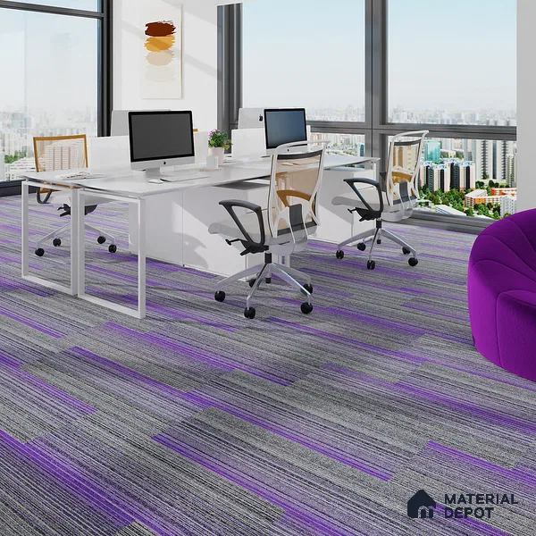 Grey/Purple Carpet Tile CF 00101 F  33.3 x 100 cm | PVC Glass Enforced Backing 100% Solution Dyed PP - 5 mm | 10 Year Carpet Wear Warranty