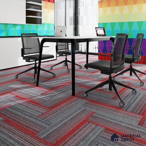 Grey/Red Carpet Tile CF 00101 G  33.3 x 100 cm | PVC Glass Enforced Backing 100% Solution Dyed PP - 5 mm | 10 Year Carpet Wear Warranty