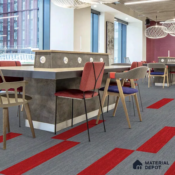 Red Accent Carpet Tile CF 00103 J 25 x 100 cm | PVC (Glass Enforced) Backing 100% Solution Dyed Nylon - 7 mm | 10 Year Carpet Wear Warranty