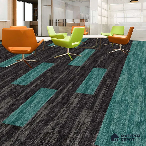 Cyan Blue 100 x 25 cm Carpet Tile | E+ Backing 100 % Duratron Nylon - 4.9 mm | 10 Year Carpet Wear Warranty