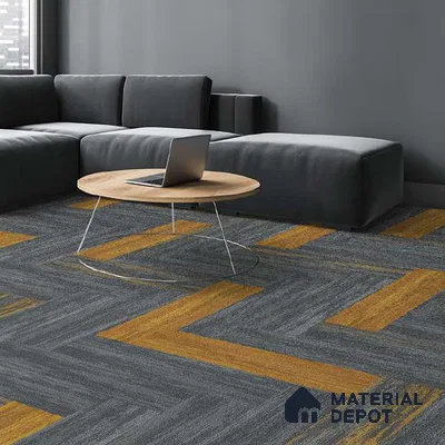Mustard Yellow 100 x 25 cm Carpet Tile | E+ Backing 100 % Duratron Nylon - 4.9 mm | 10 Year Carpet Wear Warranty