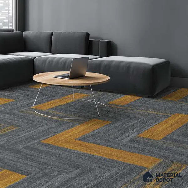 Mustard Yellow 100 x 25 cm Carpet Tile | E+ Backing 100 % Duratron Nylon - 4.9 mm | 10 Year Carpet Wear Warranty