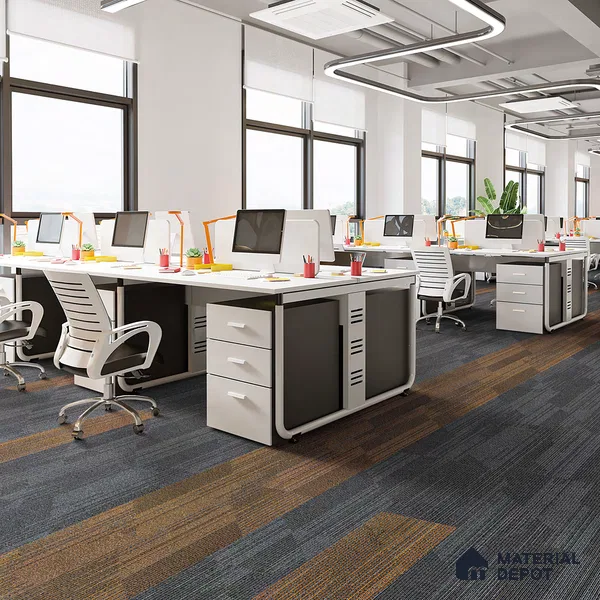 D.Grey/Orange Carpet Tile CF 00100 H 25 x100 cm | PVC Backing & 100% Solution Dyed Nylon 6 Fibre - 5 mm | 10 Year Carpet Wear Warranty