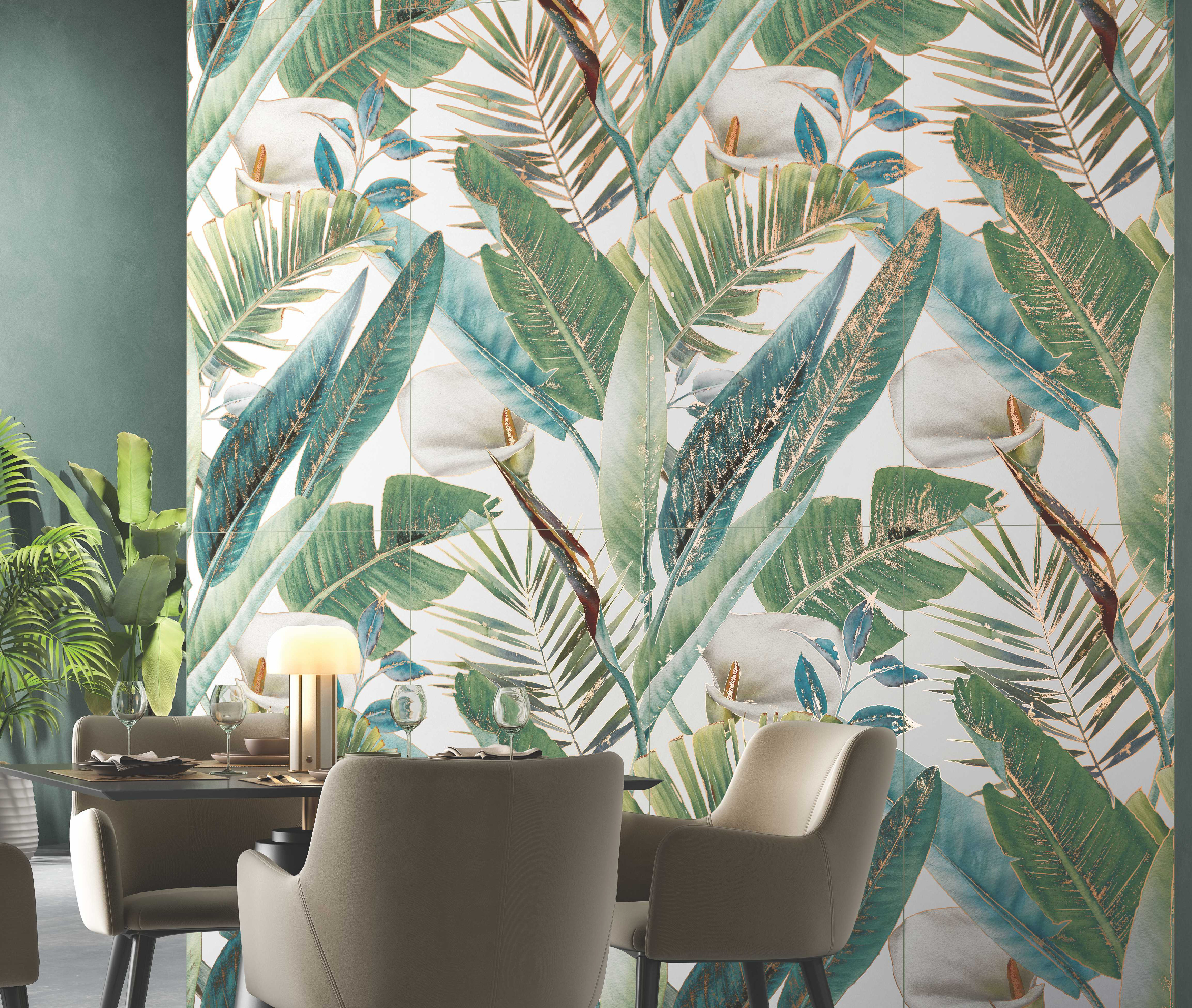 Tropical Wall Highlighter Tile TL 05740 Jewel Fresh Greenery 4 ft x 2 ft Vitrified Matte Finish - 9 mm | Suitable for Bathroom, Accent/Feature Wall, Foyer