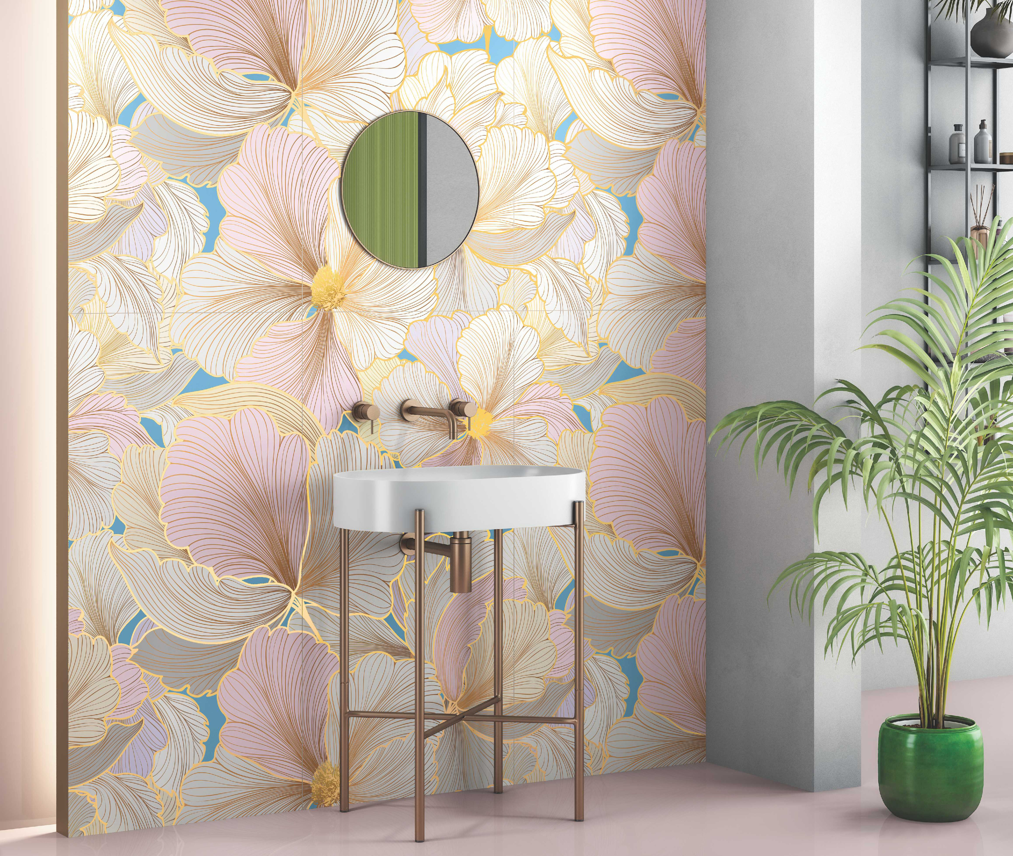 Floral Wall Highlighter Tile TL 05744 Jewel Golden Daffodil 4 ft x 2 ft Vitrified Matte Finish - 9 mm | Suitable for Bathroom, Accent/Feature Wall, Dining Area