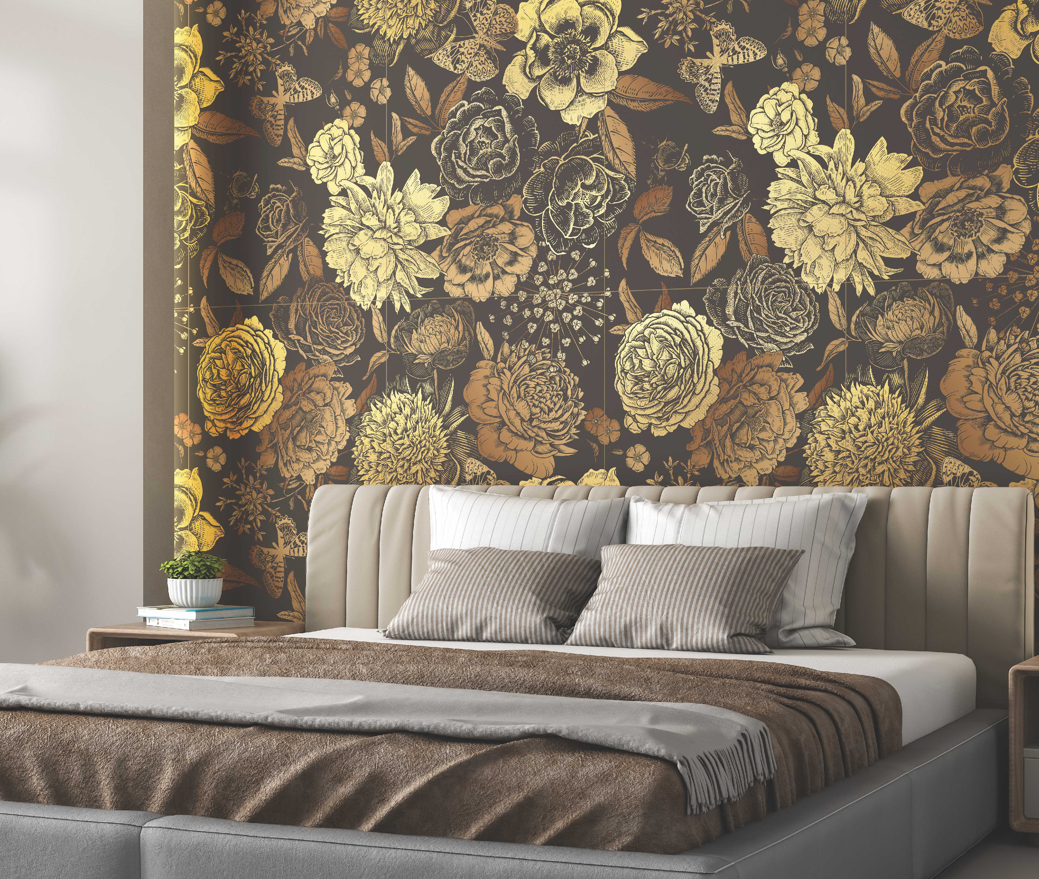 Floral Wall Highlighter Tile TL 05741 Jewel Timber Blossoms 4 ft x 2 ft Vitrified Matte Finish - 9 mm | Suitable for Bathroom, Accent/Feature Wall, Foyer
