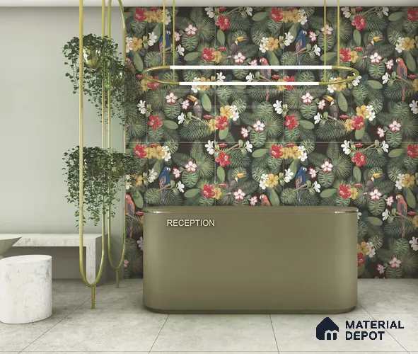 Tropical Wall Highlighter Tile TL 05745 Jewel Tropical Canopy 4 ft x 2 ft Vitrified Matte Finish - 9 mm | Suitable for Living Room, Bedroom, Bathroom & Foyer