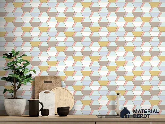 Hexagonal Wall Tile TL 05655 Matrix Elegant Pastel 6 x 6 inch Ceramic Matte Finish - 9 mm | 4 Random Faces | Suitable for Living Room, Bathroom, Kitchen & Backsplash