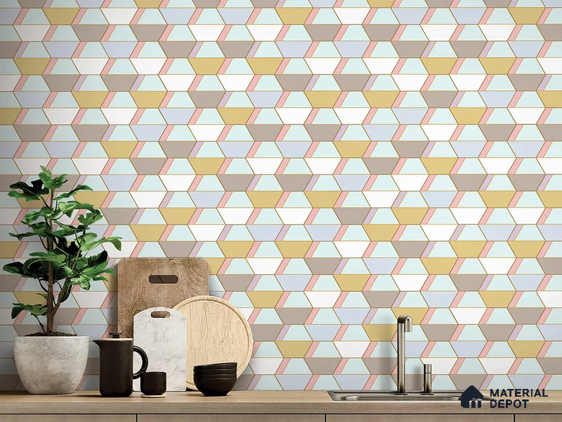 Hexagonal Wall Tile TL 05655 Matrix Elegant Pastel 6 x 6 inch Ceramic Matte Finish - 9 mm | 4 Random Faces | Suitable for Living Room, Bathroom, Kitchen & Backsplash
