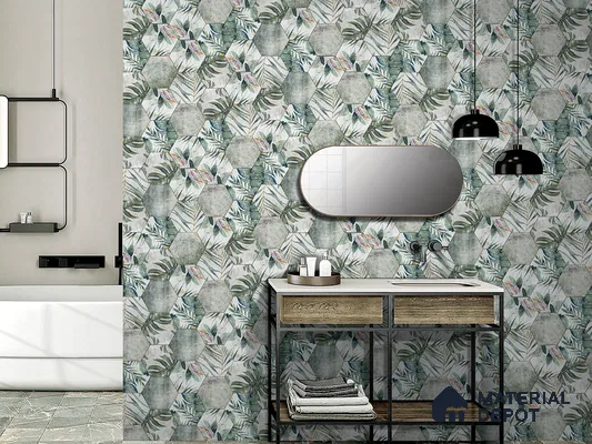 Hexagonal Wall Tile TL 05654 Matrix Jungle Emerald 6 x 6 inch Ceramic Matte Finish - 9 mm | 4 Random Faces | Suitable for Living Room, Bathroom, Kitchen & Backsplash