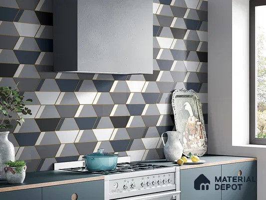 Hexagonal Wall Tile TL 05656 Matrix Twilight Glam 6 x 6 inch Ceramic Matte Finish - 9 mm | 4 Random Faces | Suitable for Living Room, Bathroom, Kitchen & Backsplash