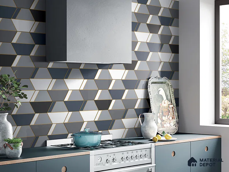Hexagonal Wall Tile TL 05656 Matrix Twilight Glam 6 x 6 inch Ceramic Matte Finish - 9 mm | 4 Random Faces | Suitable for Living Room, Bathroom, Kitchen & Backsplash