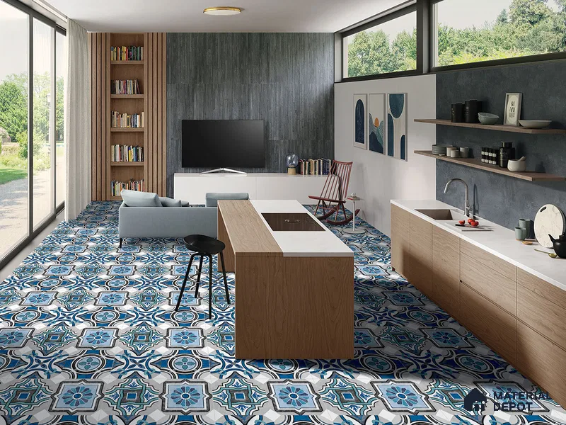 Multifired Moroccan Floor & Wall Tile TL 05726 Radiance Midnight Verse 2 ft x 2 ft Vitrified Matte Finish - 9 mm | Suitable For Kitchen, Balcony, Dining Area