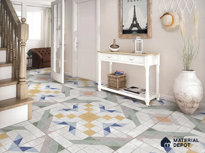 Multifired Moroccan Floor & Wall Tile TL 05721 Radiance Scroll Limeburst 2 ft x 2 ft Vitrified Matte Finish - 9 mm | Suitable for Living Room, Bathroom, Kitchen & Backsplash