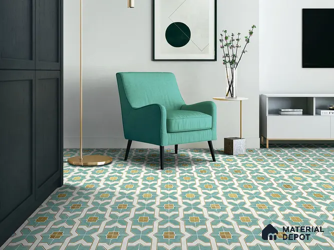 Multifired Moroccan Floor & Wall Tile TL 05663 B Zellige Sage Damask 12 x 12 inch Vitrified Matte Finish - 9 mm | Suitable for Living Room, Bathroom, Kitchen & Backsplash