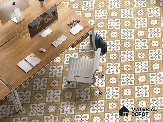 Multifired Moroccan Floor & Wall Tile TL 05678 B Zellige Ivory Lattice 1 ft x 1 ft Vitrified Matte Finish - 9 mm | Suitable for Kitchen, Bathroom, Balcony