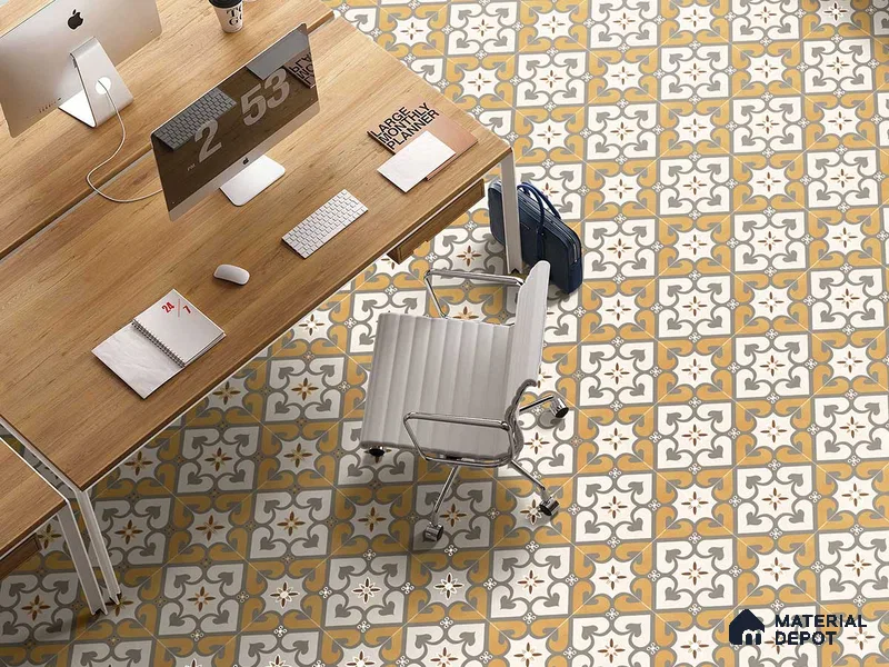 Multifired Moroccan Floor & Wall Tile TL 05678 B Zellige Ivory Lattice 1 ft x 1 ft Vitrified Matte Finish - 9 mm | Suitable for Kitchen, Bathroom, Balcony
