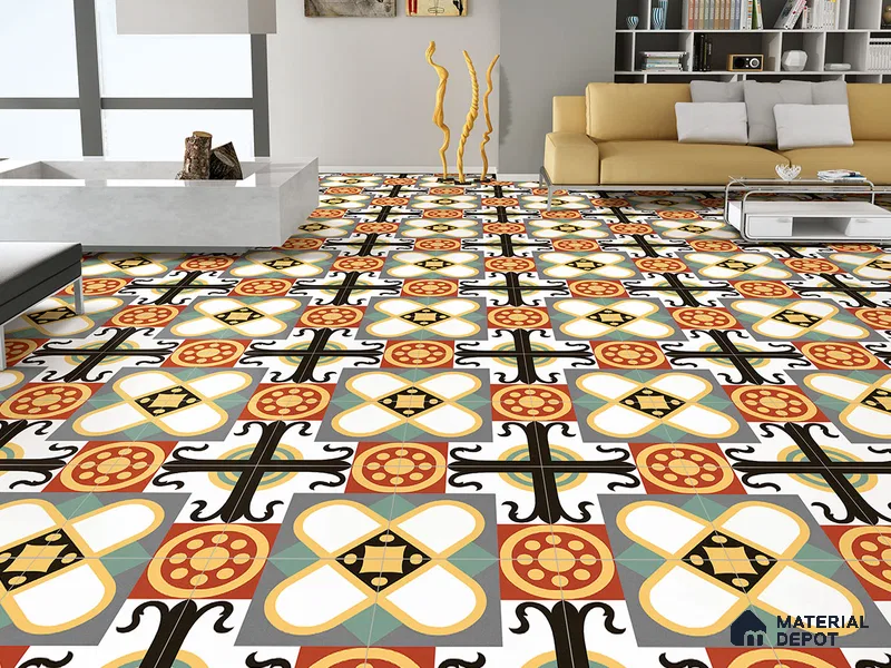 Multifired Moroccan Floor & Wall Tile TL 05705 Zellige Conceptual Art 12 x 12 inch Vitrified Matte Finish - 9 mm | Suitable for Living Room, Bathroom, Kitchen & Backsplash
