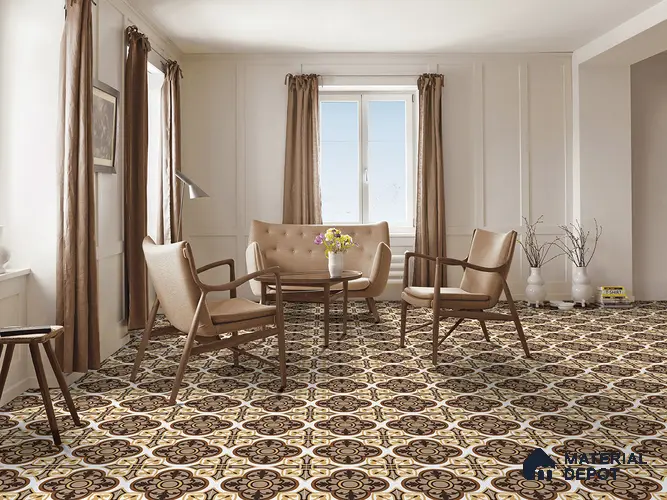 Multifired Moroccan Floor & Wall Tile TL 05703 Zellige Cream Damask 12 x 12 inch Vitrified Matte Finish - 9 mm | Suitable for Living Room, Bathroom, Kitchen & Backsplash
