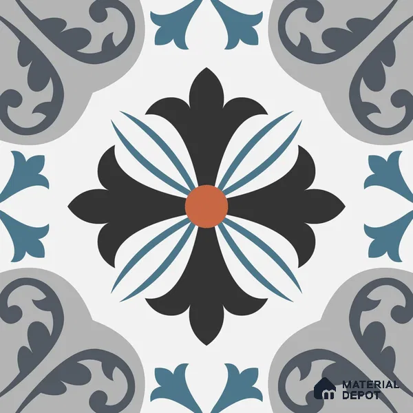 Multifired Moroccan Floor & Wall Tile TL 05714 Zellige Enigmatic Floral 12 x 12 inch Vitrified Matte Finish - 9 mm | Suitable for Living Room, Bathroom,Kitchen & Backsplash (Sample)