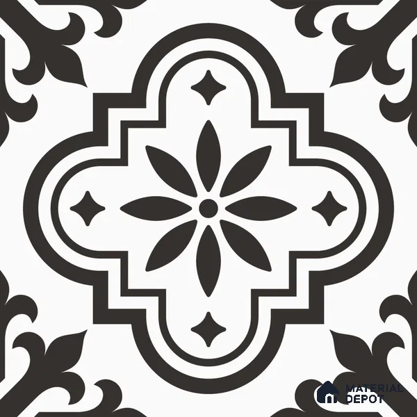 Multifired Moroccan Floor & Wall Tile TL 05696 Zellige Floral Lines 12 x 12 inch Vitrified Matte Finish - 9 mm | Suitable for Living Room, Bathroom, Kitchen & Backsplash