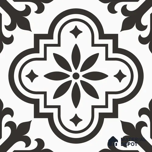 Multifired Moroccan Floor & Wall Tile TL 05696 Zellige Floral Lines 12 x 12 inch Vitrified Matte Finish - 9 mm | Suitable for Living Room, Bathroom, Kitchen & Backsplash