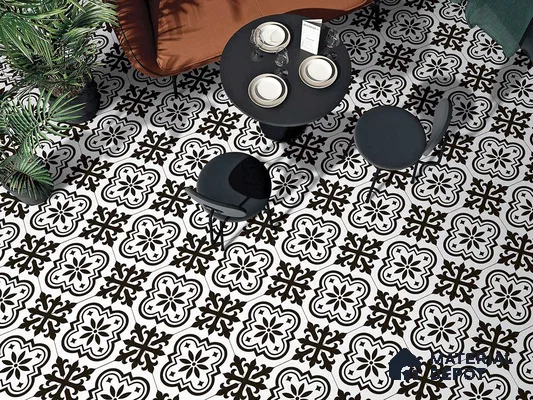 Multifired Moroccan Floor & Wall Tile TL 05696 Zellige Floral Lines 12 x 12 inch Vitrified Matte Finish - 9 mm | Suitable for Living Room, Bathroom, Kitchen & Backsplash