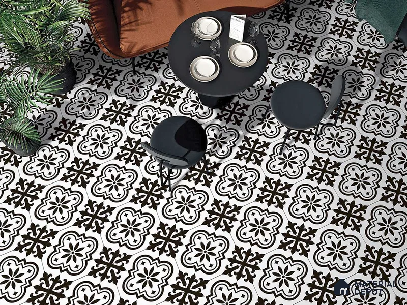 Multifired Moroccan Floor & Wall Tile TL 05696 Zellige Floral Lines 12 x 12 inch Vitrified Matte Finish - 9 mm | Suitable for Living Room, Bathroom, Kitchen & Backsplash