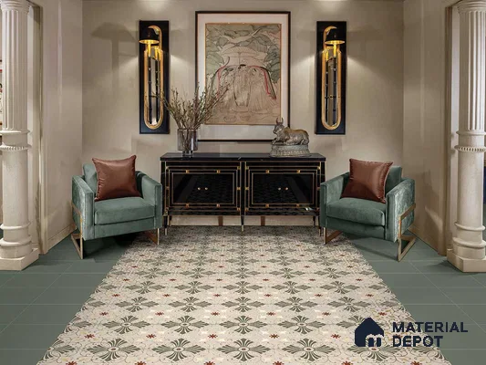 Multifired Moroccan Floor & Wall Tile TL 05672 Zellige Freedom Green 1 ft x 1 ft Vitrified Matte Finish - 9 mm | Suitable for Kitchen, Bathroom, Balcony