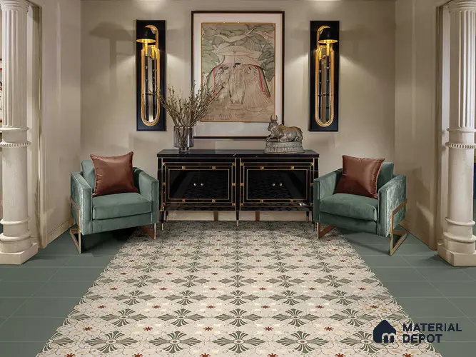 Multifired Moroccan Floor & Wall Tile TL 05672 Zellige Freedom Green 12 x 12 inch Vitrified Matte Finish - 9 mm | Suitable for Living Room, Bathroom, Kitchen & Backsplash