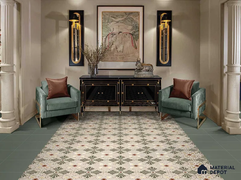Multifired Moroccan Floor & Wall Tile TL 05672 Zellige Freedom Green 1 ft x 1 ft Vitrified Matte Finish - 9 mm | Suitable for Kitchen, Bathroom, Balcony