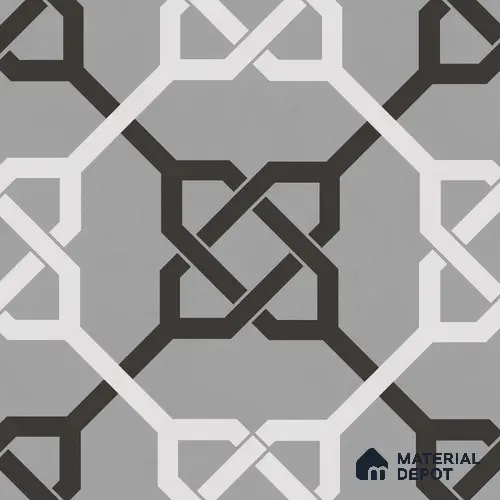 Multifired Moroccan Floor & Wall Tile TL 05706 Zellige Grey Geometrics 12 x 12 inch Vitrified Matte Finish - 9 mm | Suitable for Living Room, Bathroom, Kitchen & Backsplash