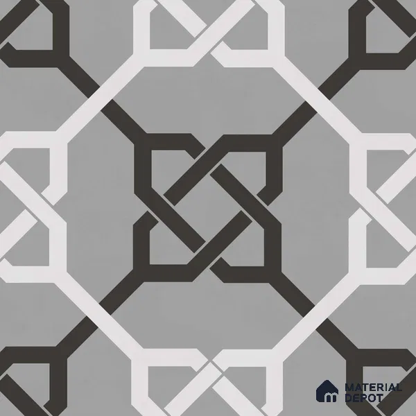 Multifired Moroccan Floor & Wall Tile TL 05706 Zellige Grey Geometrics 1 ft x 1 ft Vitrified Matte Finish - 9 mm | Suitable for Kitchen, Bathroom, Entryway