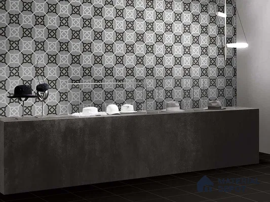 Multifired Moroccan Floor & Wall Tile TL 05706 Zellige Grey Geometrics 1 ft x 1 ft Vitrified Matte Finish - 9 mm | Suitable for Kitchen, Bathroom, Entryway