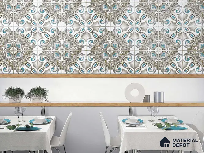 Multifired Moroccan Floor & Wall Tile TL 05676 Zellige Retro Clover 12 x 12 inch Vitrified Matte Finish - 9 mm | Suitable for Living Room, Bathroom, Kitchen & Backsplash