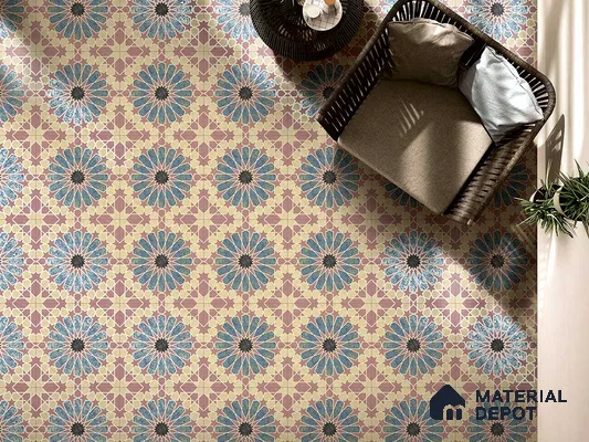 Multifired Moroccan Floor & Wall Tile TL 05669 Zellige Rose Arabesque 1 ft x 1 ft Vitrified Matte Finish - 9 mm | Suitable for Kitchen, Bathroom, Balcony