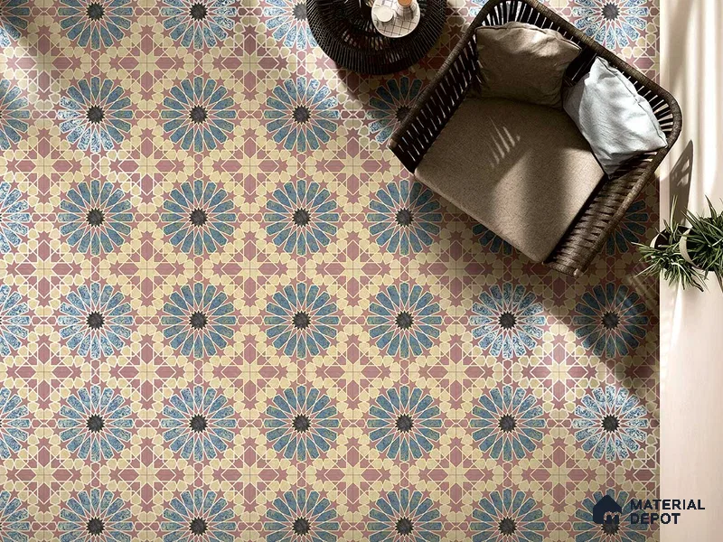 Multifired Moroccan Floor & Wall Tile TL 05669 Zellige Rose Arabesque 1 ft x 1 ft Vitrified Matte Finish - 9 mm | Suitable for Kitchen, Bathroom, Balcony